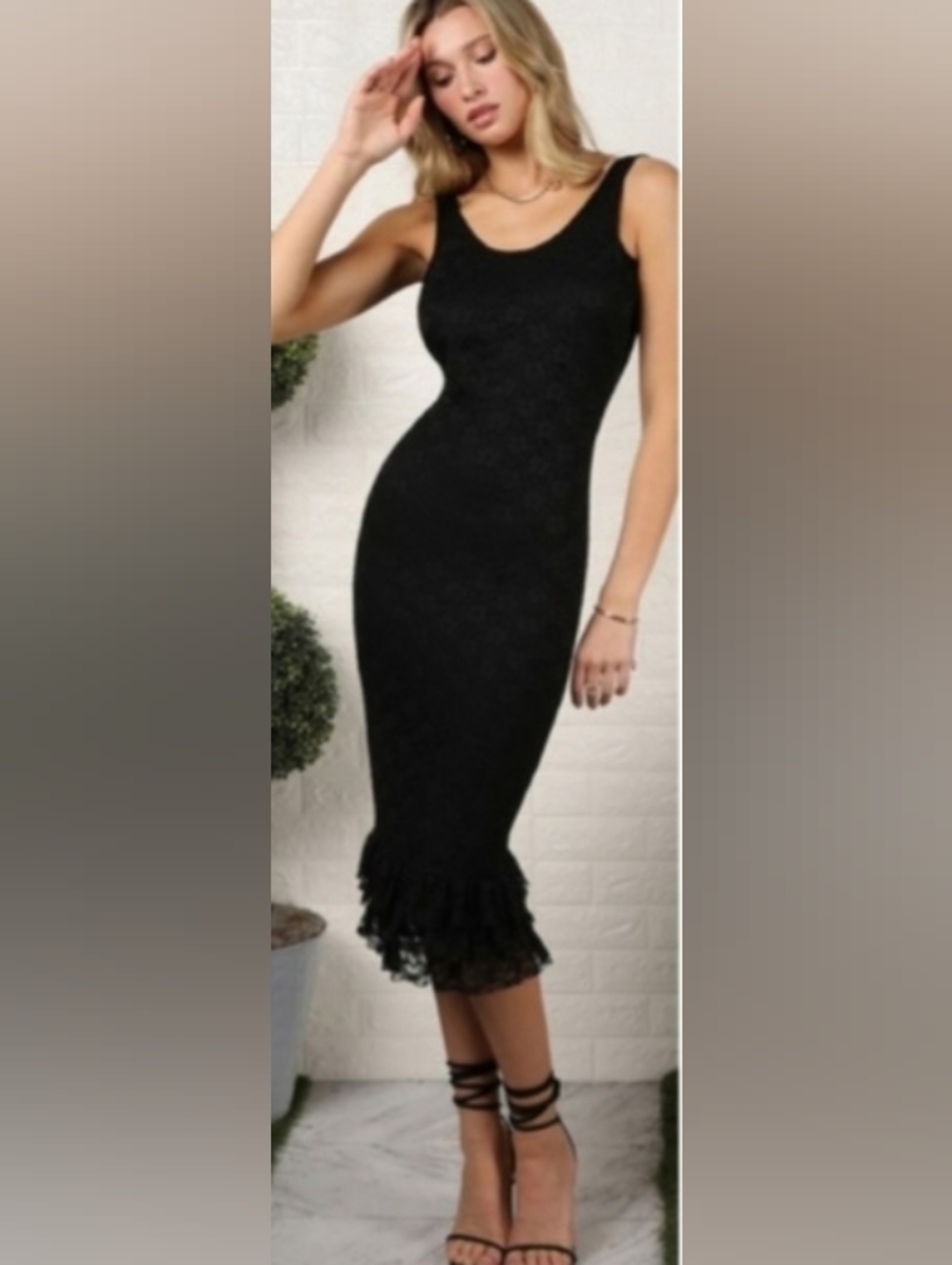 Low Back Ruffle Hem Sleeveless Lace Cocktail Party Dress LBD